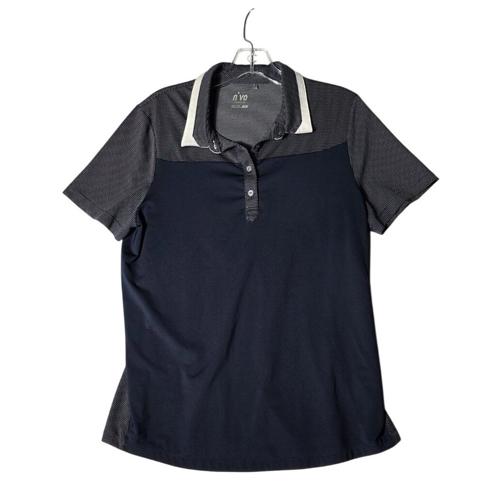 Women's NVO Athletic Performance Golf Polo Micro Dot Navy Blue White Collar